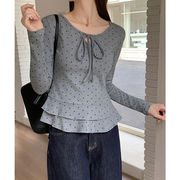 2026年INS 春新作   気質   おしゃれ  フリル  リボン結び   インナー  シャツ   トップス