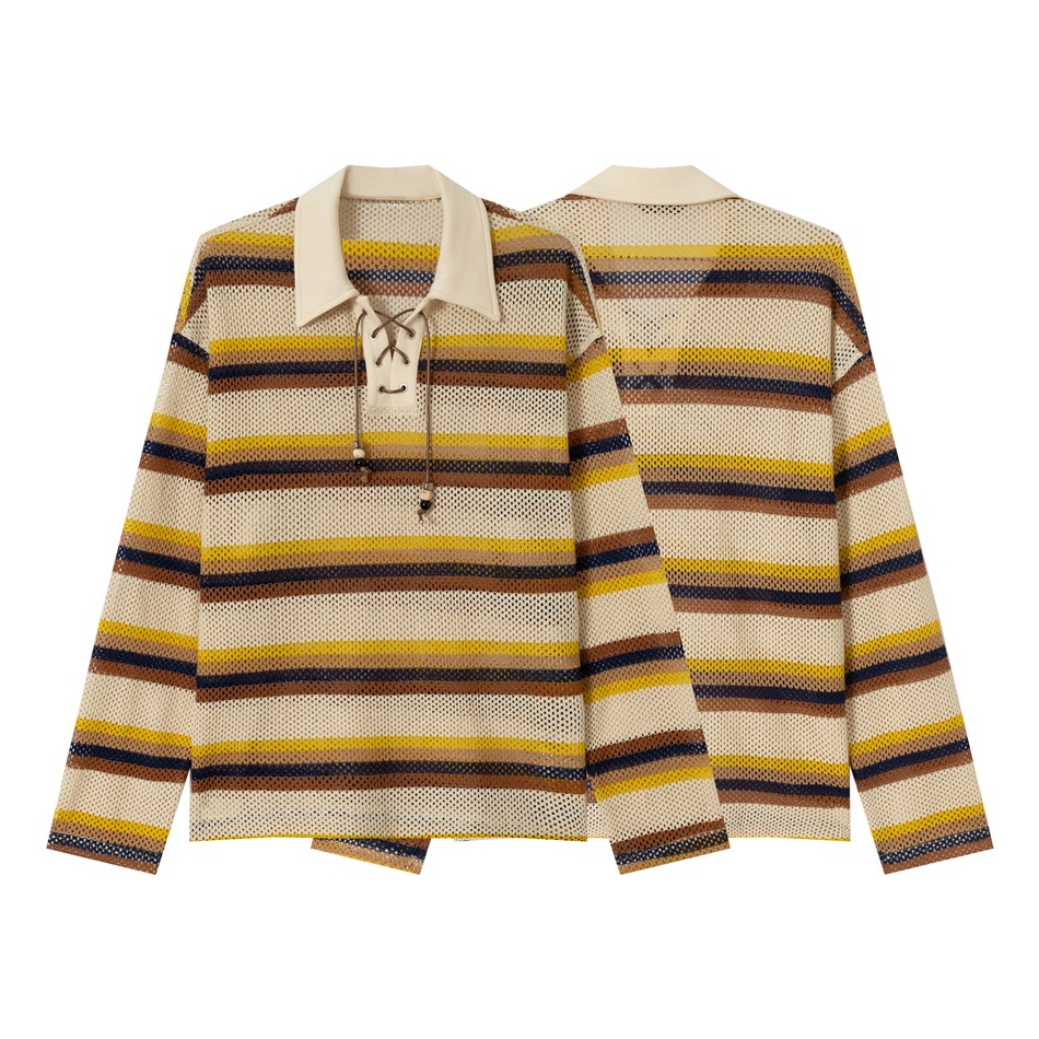 メンズ ボーダー柄 クロシェ ポロシャツ 男女兼用 ストリート系 トップス 春夏 2026新作★