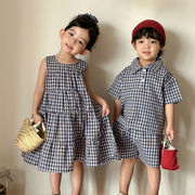 2026春※QQMM☆シャツセット コットン チェック ワンピース 兄妹コーデ