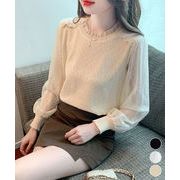 【日本倉庫即納】 ニットトップスレース切り替えブラウス春服