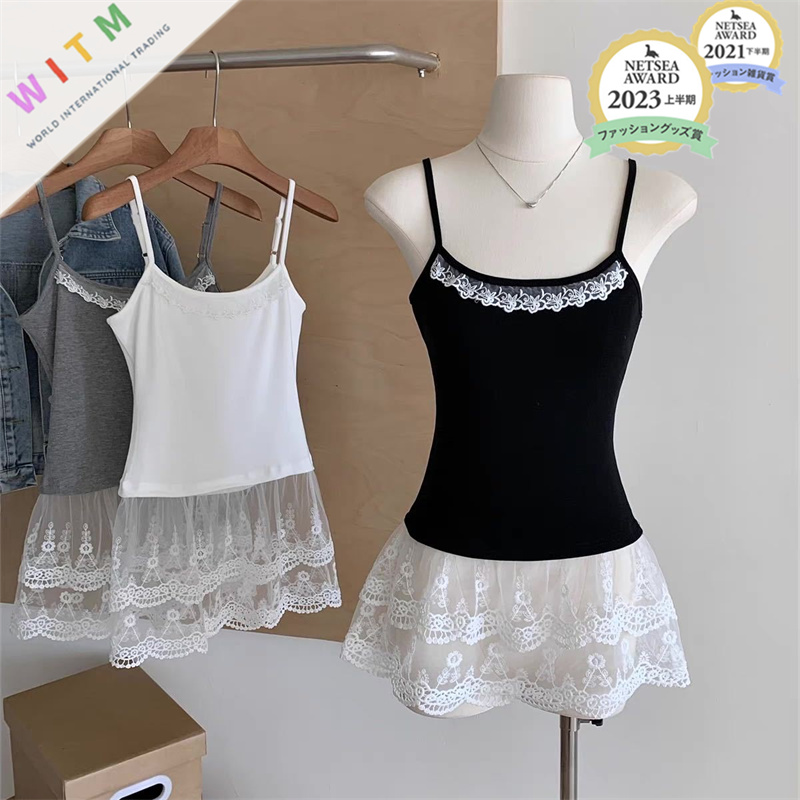 2026春夏新作 キャミソール カップ付きインナー レーストリム 重ね着 バストパット付き レディース