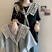 スタイリッシュなレーストリム半袖TシャツV00002