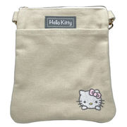 サンリオ ショルダーポシェット カラー 帆布 刺繍 ワッペン 前ポケット付き ハローキティ【小ロット