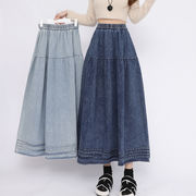 伸縮性ウエストのハイウエスト デニムスカートV00138