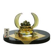 ★端午の節句を飾る★ 縁起の良い五月人形【手作硝子　兜・大(緑風）190099】