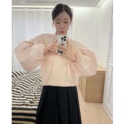 2026年INS 春夏新作   気質  早春新作 　ピンク  パフスリーブ  キュート  長袖  シャツ