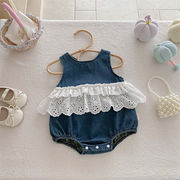 2026春新作　ベビー服　女の子　レース　デニム　ノースリーブ　ロンパース　可愛い　おしゃれ　子供服