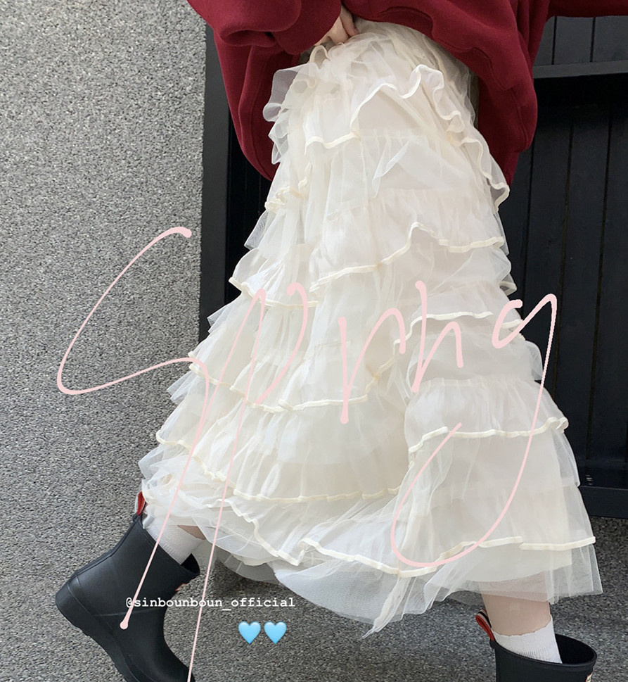 スカート 人気新作 ロングスカート 体型カバー フレアスカート メッシュスカート Sweet 可愛い