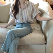 今季マストバイ デザイン おしゃれ    ボーダー   オールマッチ   ブラウス  トップス