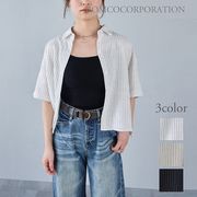 【2026新作商品♪】フロントショート丈ストライプ半袖シャツ