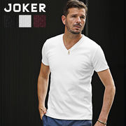【春の新作】ジグザグストライプ半袖ＶネックＴシャツ 無地T/JOKER
