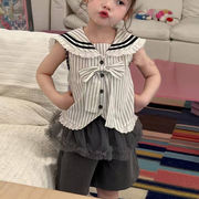 2026夏服※SX☆シャツ セーラーカラー トップス ノースリーブ ストライプシャツ