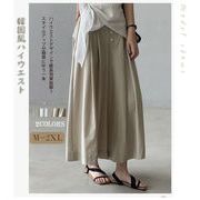 初回送料無料韓国風ハイウエスト ワイドパンツ 9分丈｜ボタン ゆったりストレートシルエット