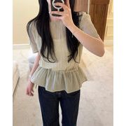 今季マストバイ  デザイン  ウエスト  ギャザー ドローコード  スリム 半袖  ブラウス