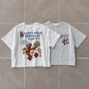 キッズ白 T シャツ 男児 25 夏新作 レインボーくまトップス 薄手 綿 100％