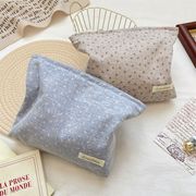 大容量帆布の優しい小花柄ポーチ 旅行や普段使いのメイク洗面用品収納に便利3色