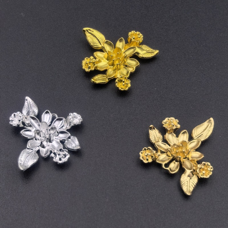 アクセサリーパーツ お花 ハンドメイド 手芸 資材 DIY ヘア飾り 小枝 フラワー ゴールド 金色 貼付けパーツ