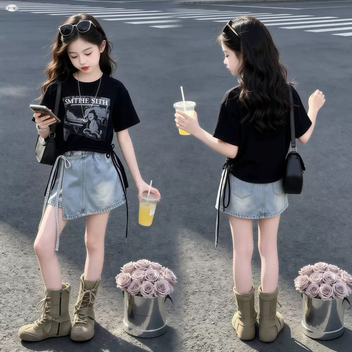2026夏新作 子供服 　キッズ　女の子　夏コーデ　トップス　デニムスカート　120～170cm　