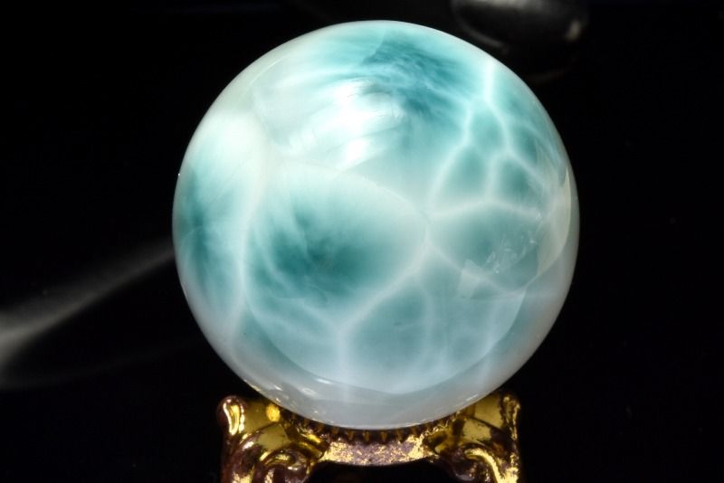 1点物】くっきり波模様 ラリマー 30mm 丸玉(台座付き) スフィア