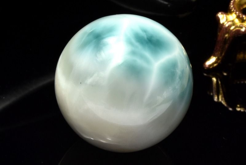 1点物】くっきり波模様 ラリマー 30mm 丸玉(台座付き) スフィア