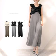 □SALE□T/Puツイルｘチュール　フリルベスト　セット　キャミワンピース(32438)