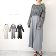 □SALE□リネンタッチｘチュール　2ウェイ　ブラウス　セット　キャミワンピース(32437)