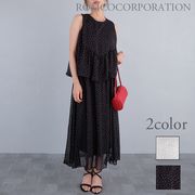 【2026新作商品♪】ドット柄シアーノースリーブセットアップ風ワンピース