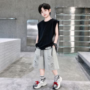 2026新作 夏 男児 ノースリーブ ダメージデニムショーツ 2点セット