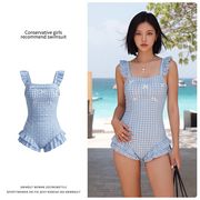 フリル ワンピース 水着 レディース 甘め チェック柄 キャミソール 温泉 上品 お洒落 少女