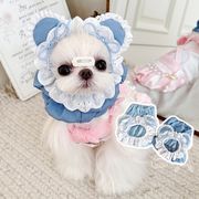 デニムレーストリム付き3D耳ヘッドギア、猫用防汚首輪帽子、ペット用品  犬 猫 ネコ雑貨 ペット帽子