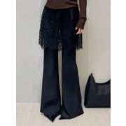 今季マストバイ レースレイヤード風 フレアカジュアルパンツ