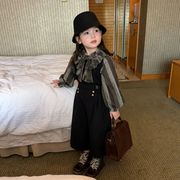 2026秋※SX☆キッズ ストライプシャツ＋サロペットパンツ セットアップ 女の子