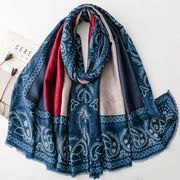 男女兼用 大判薄型 ストライプ ペイズリーフラワー柄 ストール スカーフ   全2色　91378