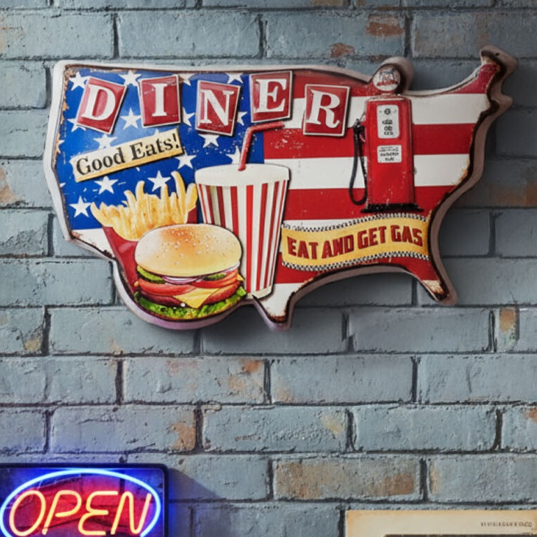 アンティークエンボスプレート DINER Eat and get Gas★