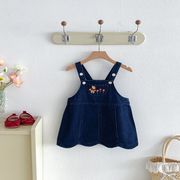 【2点セット】キッズ ベア柄 長袖 トップス＆デニムサロペットスカート 2点セット トレンド  通園コーデ
