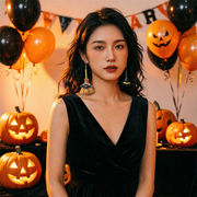 ハロウィン アシンメトリーピアス 魔女帽子とほうき おばけモチーフ パーティ仮装アクセサリー