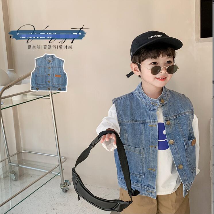 子供服春秋服★男の子デニムベスト★ファッションデニムベスト子供春服★潮流子供春服★90-130