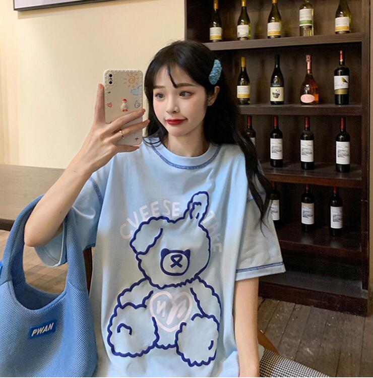 今ならほぼ即納！ 韓国風 レディース 半袖Tシャツ 新しい夏 気質 ファッションTシャツ 2XL ブルー