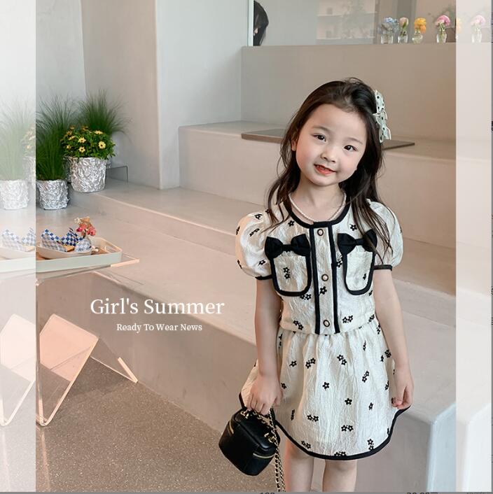 子供服夏服★女の子半袖シャツ+短いスカート★ファッション2点セット★韓国風子供夏服★80-150