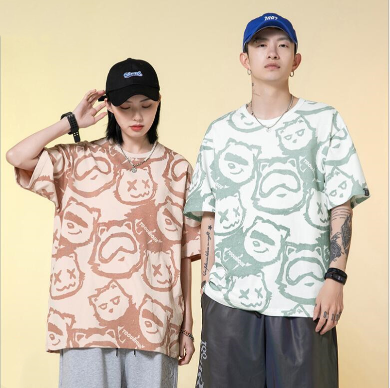 メンズ2021年夏の新しい半袖Tシャツ男性クマプリント