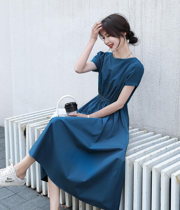 夏の新しい韓国スタイルのウエストスリムドレス