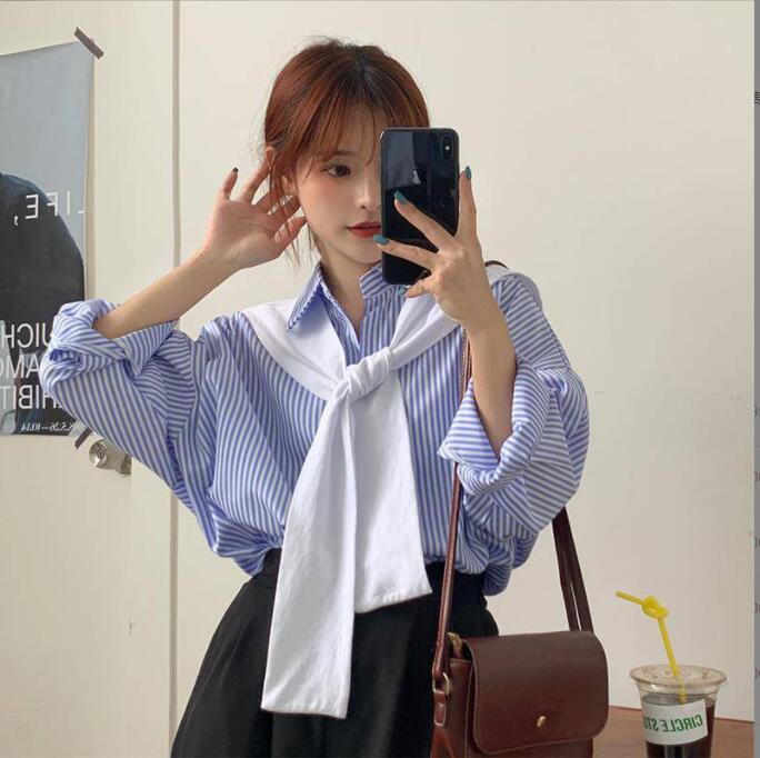 春秋レディース★韓国のシャツ★シャツ★ファッションシャツコート★ショール付きS-2X