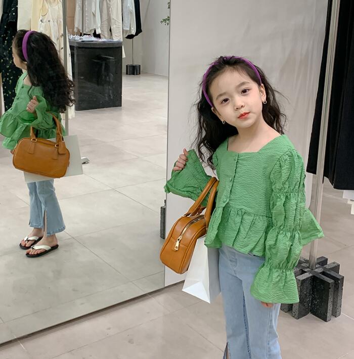 子供服夏★女の子長袖シャツ★ファッションシャツ子供夏服★韓国風子供夏服★90-140