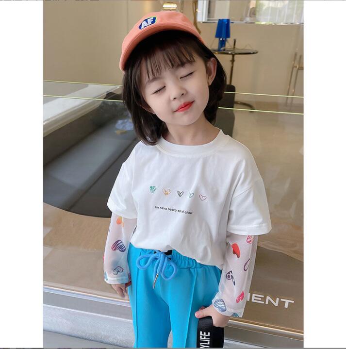 子供服夏服★女の子長袖日焼け止めTシャツ★ファッションTシャツ子供服★韓国風子供夏服★80-130