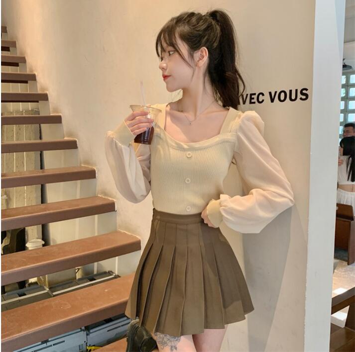 韓国風　レディース　ニットTシャツ　春秋新作　カジュアル　ファッションTシャツ　ブラウス★F
