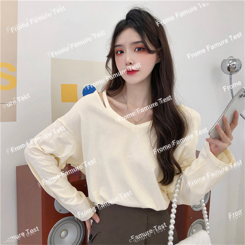 Tシャツ　　　　レディース　　　　ファッション　　春夏　　長袖　　Vネック