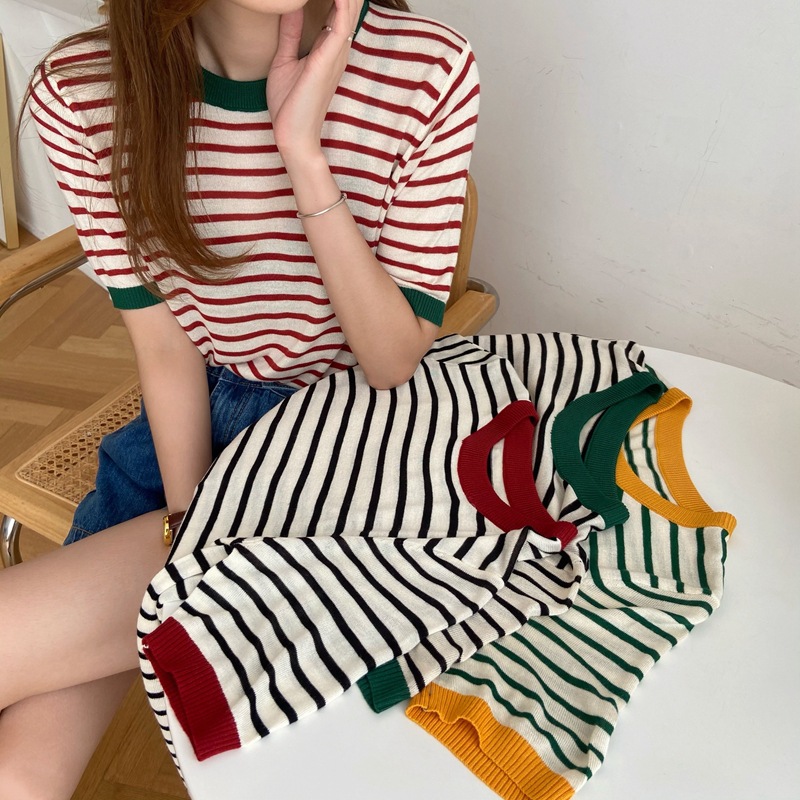 Ｔシャツ　レディース　トップス　ニット　夏　ボーダー柄　ファッション
