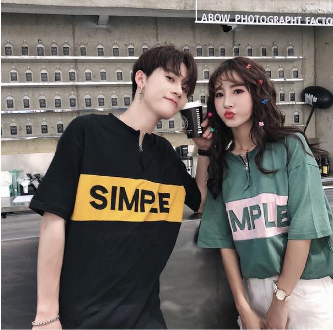 韓国風  Tシャツ　カップル半袖Tシャツ　夏の新しい　学生　ファッション半袖★M-2X