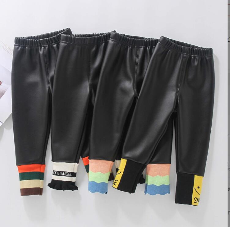 韓国の女の子のフリースパンツ2021子供のための厚い暖かい冬のズボン90-130
