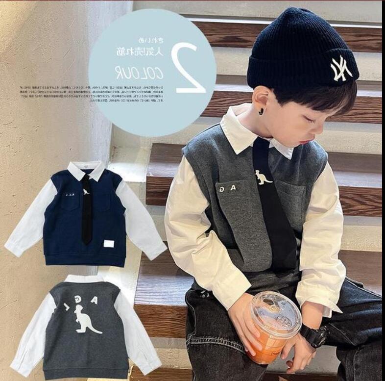 子供服春秋服★男の子Tシャツ★ファッションネクタイトップ子供春服★潮流子供春服★90-140